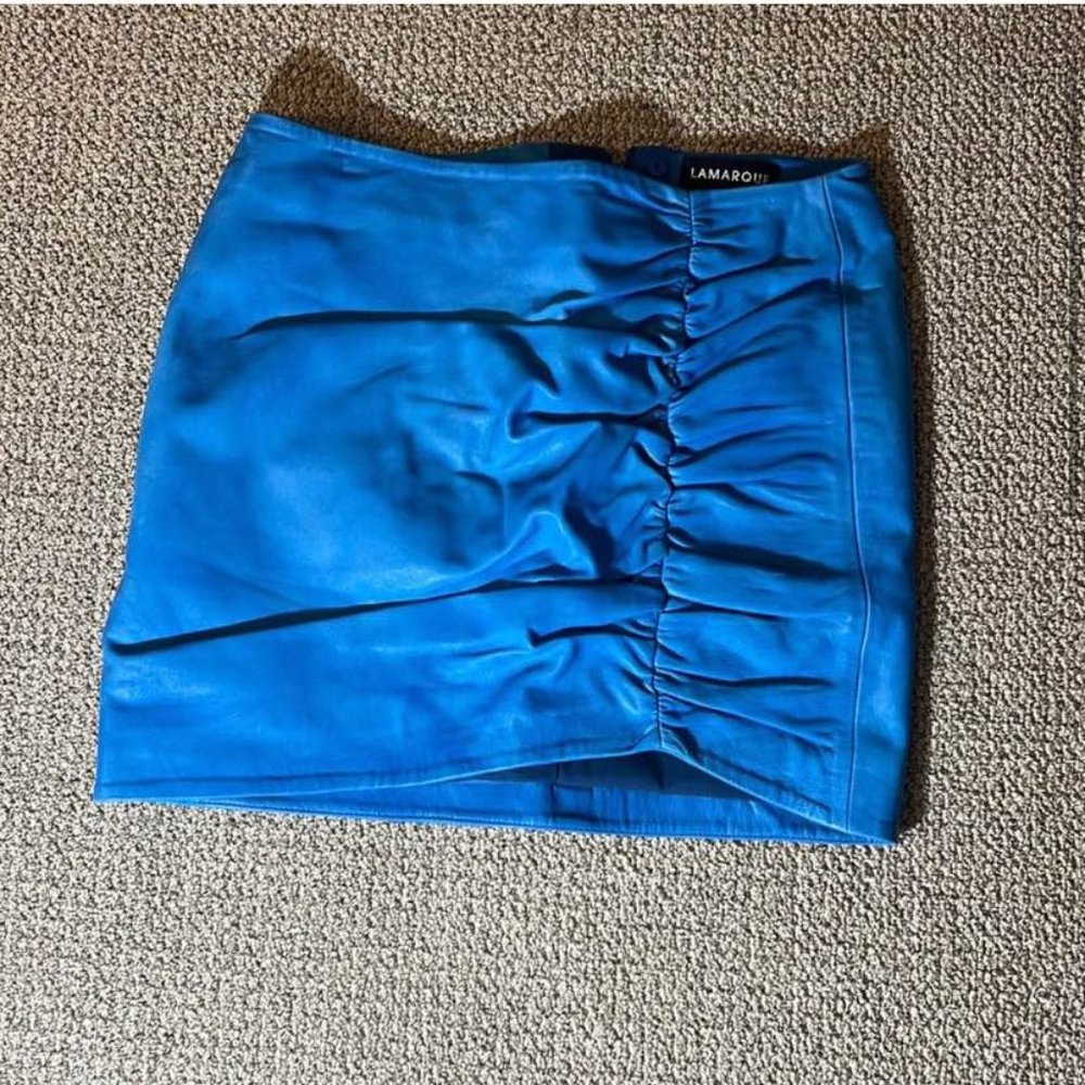 Lamarque x revolve Arica leather Skirt in blue denim color